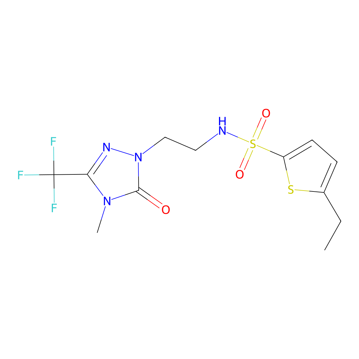 5-ethyl-N-{2-[4-methyl-5-oxo-3-(trifluoromethyl)-4,5-dihydro-1H-1,2,4-triazol-1-yl]ethyl}thiophene-2-sulfonamide molecular structure, CAS 1421485-19-9
