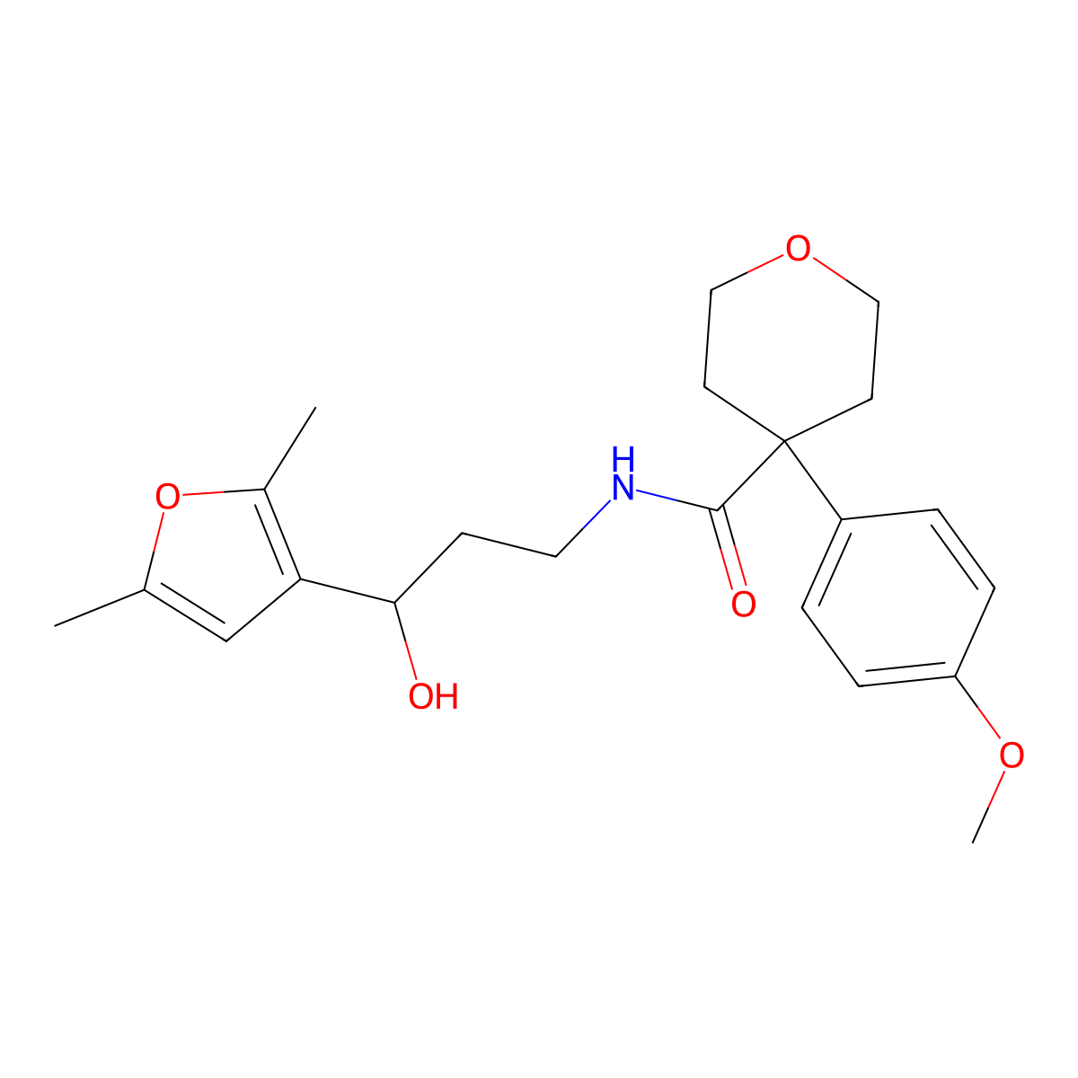 N-[3-(2,5-Dimethylfuran-3-YL)-3-hydroxypropyl]-4-(4-methoxyphenyl)oxane-4-carboxamide molecular structure, CAS 1421485-20-2