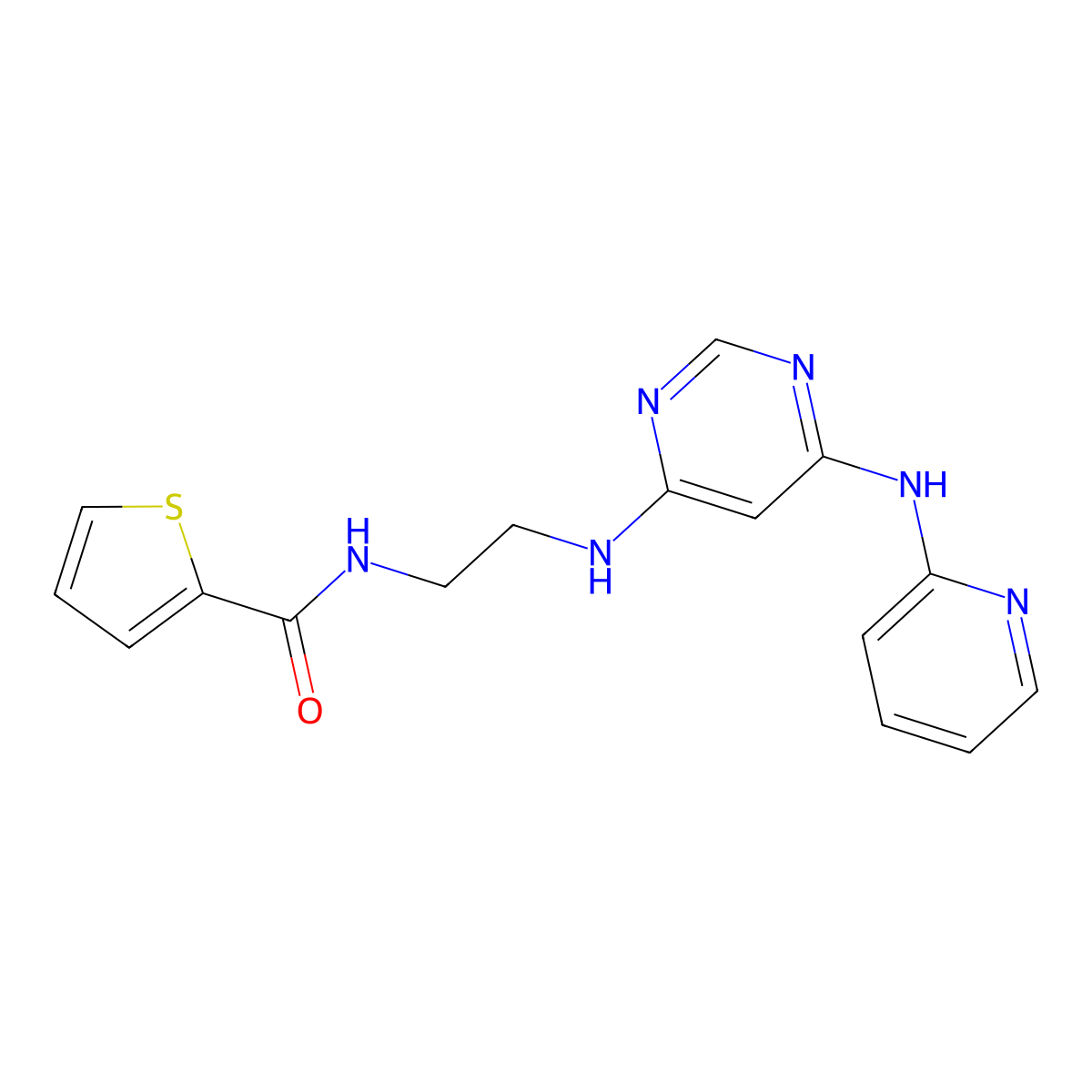 N-(2-((6-(pyridin-2-ylamino)pyrimidin-4-yl)amino)ethyl)thiophene-2-carboxamide molecular structure, CAS 1421485-23-5