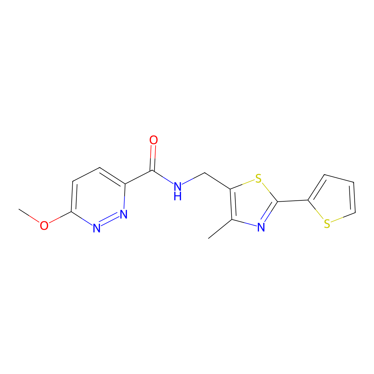 6-methoxy-N-((4-methyl-2-(thiophen-2-yl)thiazol-5-yl)methyl)pyridazine-3-carboxamide molecular structure, CAS 1421485-24-6