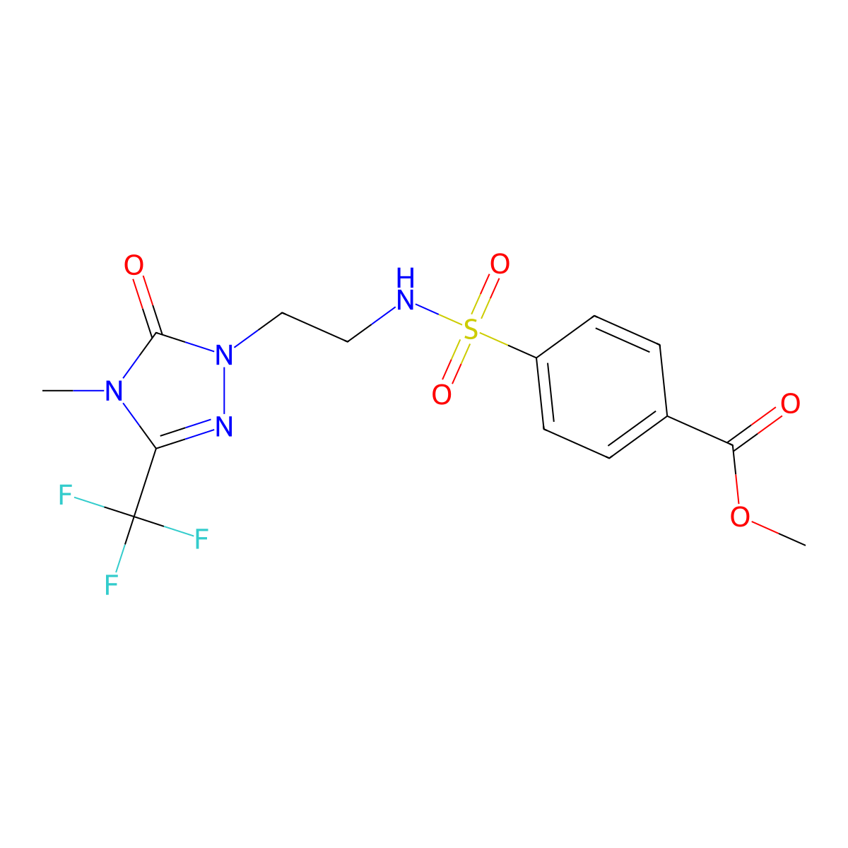 methyl 4-(N-(2-(4-methyl-5-oxo-3-(trifluoromethyl)-4,5-dihydro-1H-1,2,4-triazol-1-yl)ethyl)sulfamoyl)benzoate molecular structure, CAS 1421485-27-9