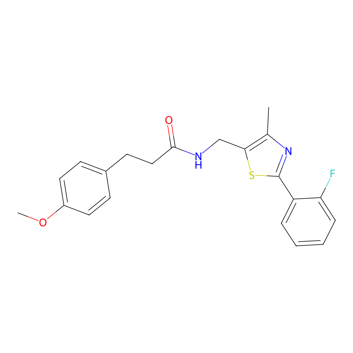 N-((2-(2-fluorophenyl)-4-methylthiazol-5-yl)methyl)-3-(4-methoxyphenyl)propanamide molecular structure, CAS 1421485-33-7
