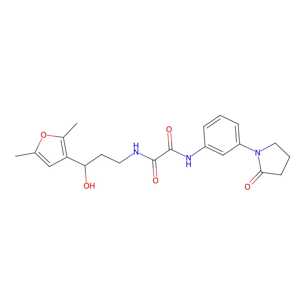 N1-(3-(2,5-dimethylfuran-3-yl)-3-hydroxypropyl)-N2-(3-(2-oxopyrrolidin-1-yl)phenyl)oxalamide molecular structure, CAS 1421485-35-9