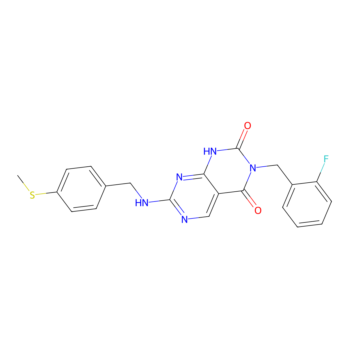 3-(2-fluorobenzyl)-7-((4-(methylthio)benzyl)amino)pyrimido[4,5-d]pyrimidine-2,4(1H,3H)-dione molecular structure, CAS 1421485-43-9