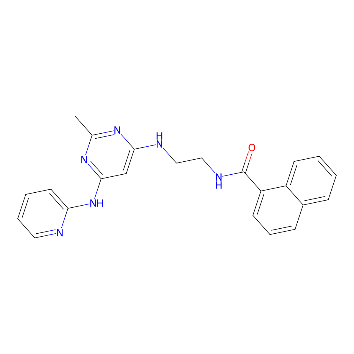 N-(2-((2-methyl-6-(pyridin-2-ylamino)pyrimidin-4-yl)amino)ethyl)-1-naphthamide molecular structure, CAS 1421485-45-1