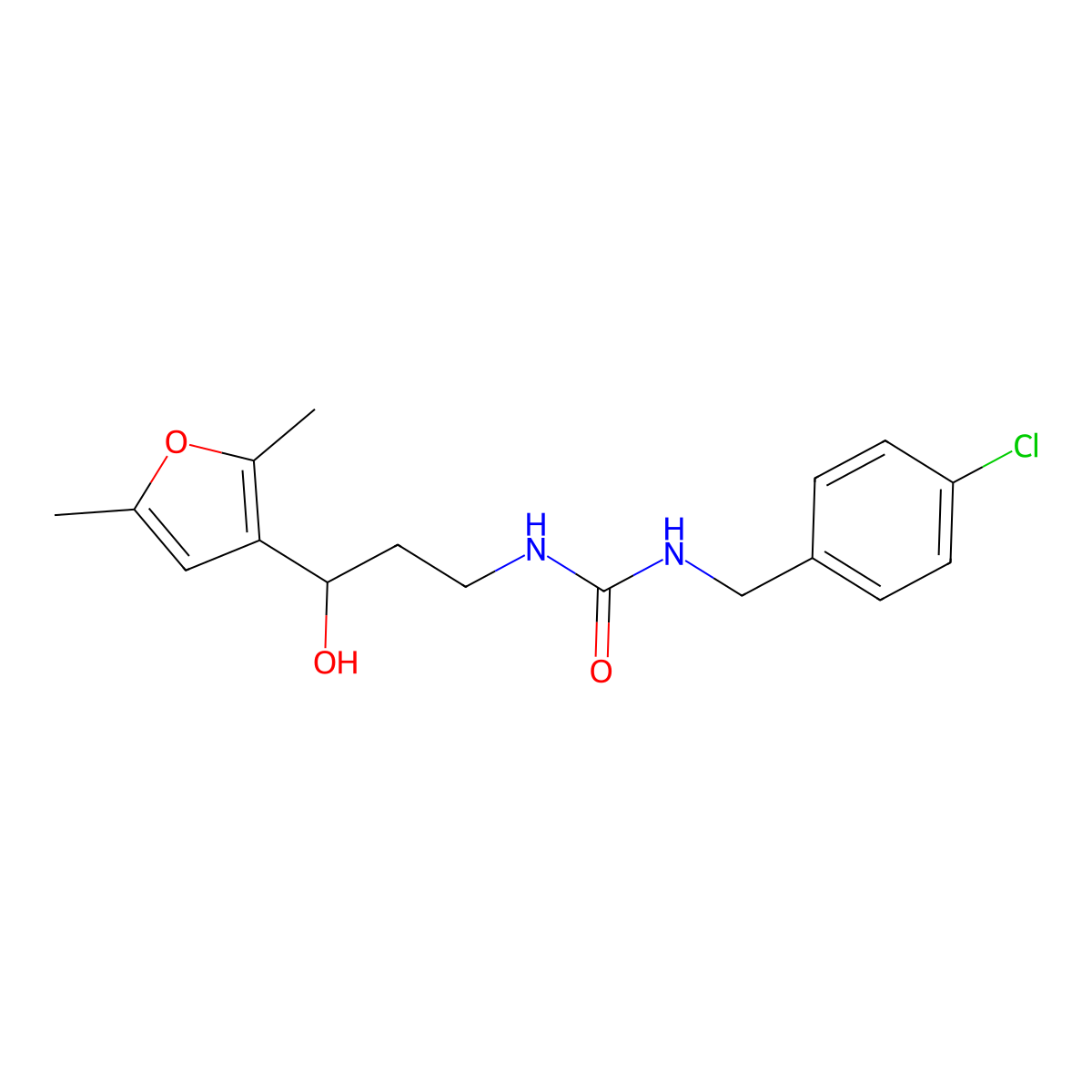 1-(4-Chlorobenzyl)-3-(3-(2,5-dimethylfuran-3-yl)-3-hydroxypropyl)urea molecular structure, CAS 1421485-46-2