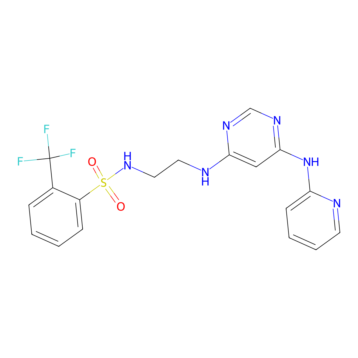 N-(2-((6-(pyridin-2-ylamino)pyrimidin-4-yl)amino)ethyl)-2-(trifluoromethyl)benzenesulfonamide molecular structure, CAS 1421485-54-2