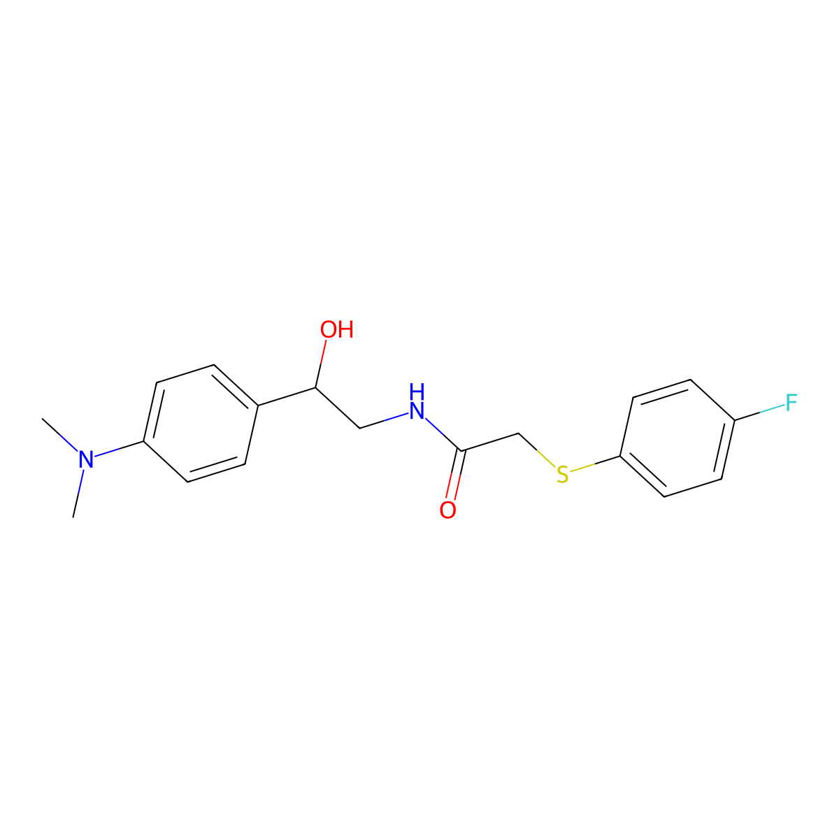 N-(2-(4-(dimethylamino)phenyl)-2-hydroxyethyl)-2-((4-fluorophenyl)thio)acetamide molecular structure, CAS 1421485-58-6