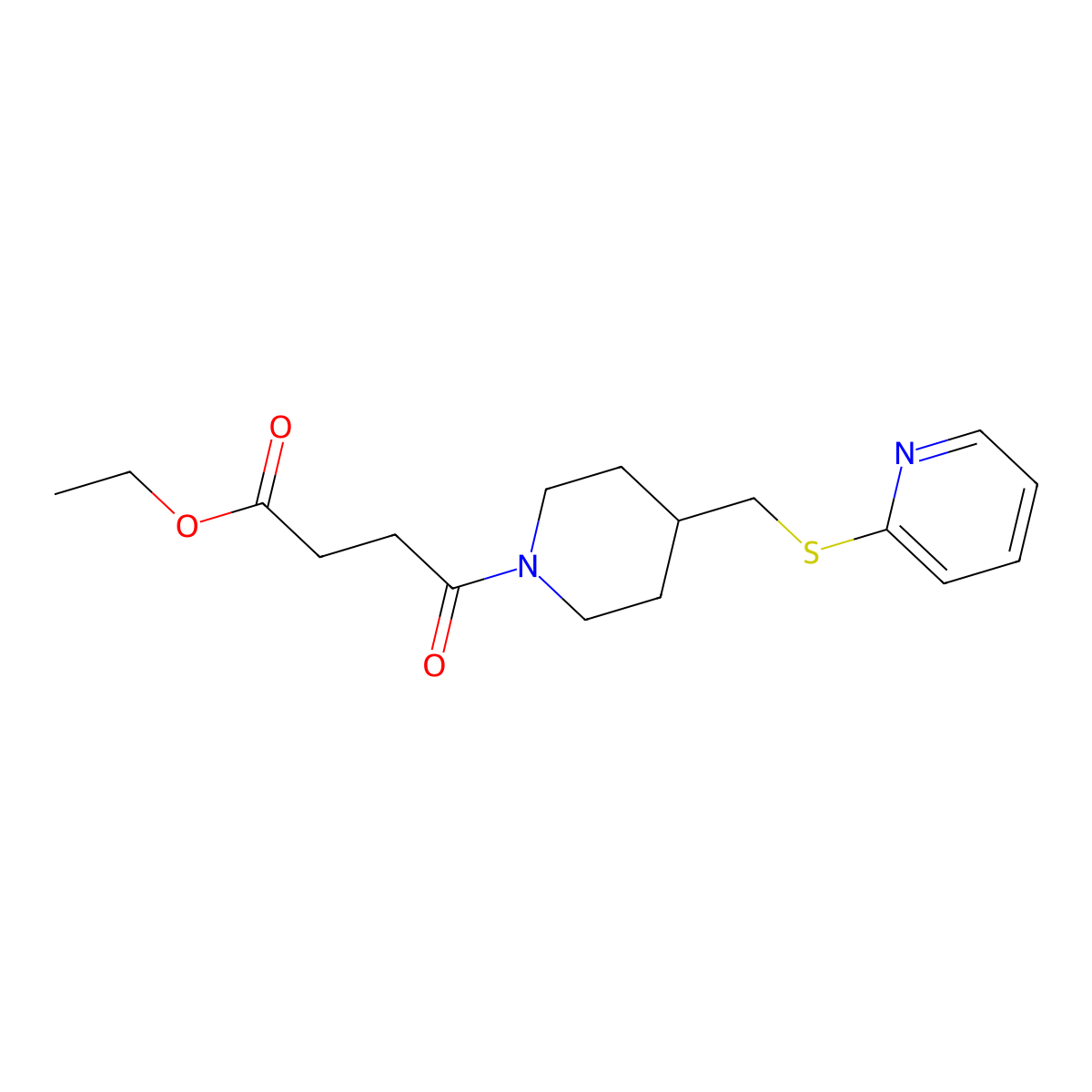 Ethyl 4-oxo-4-(4-((pyridin-2-ylthio)methyl)piperidin-1-yl)butanoate molecular structure, CAS 1421485-61-1