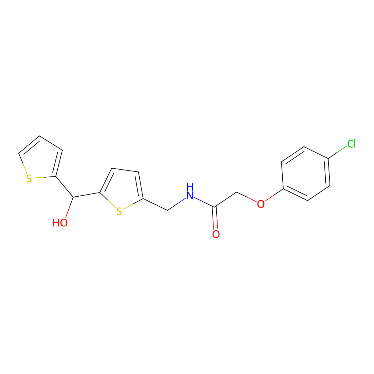 2-(4-Chlorophenoxy)-N-({5-[hydroxy(thiophen-2-YL)methyl]thiophen-2-YL}methyl)acetamide molecular structure, CAS 1421485-63-3
