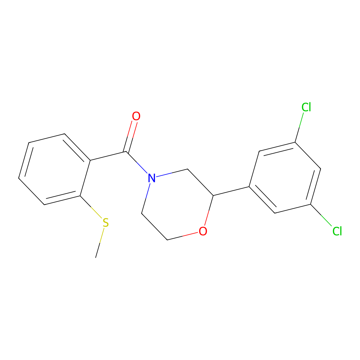 (2-(3,5-Dichlorophenyl)morpholino)(2-(methylthio)phenyl)methanone molecular structure, CAS 1421489-18-0