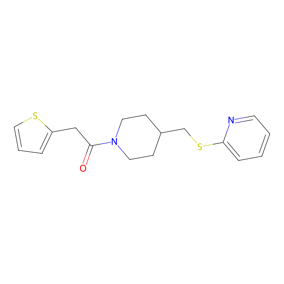 1-(4-((Pyridin-2-ylthio)methyl)piperidin-1-yl)-2-(thiophen-2-yl)ethanone molecular structure, CAS 1421489-31-7