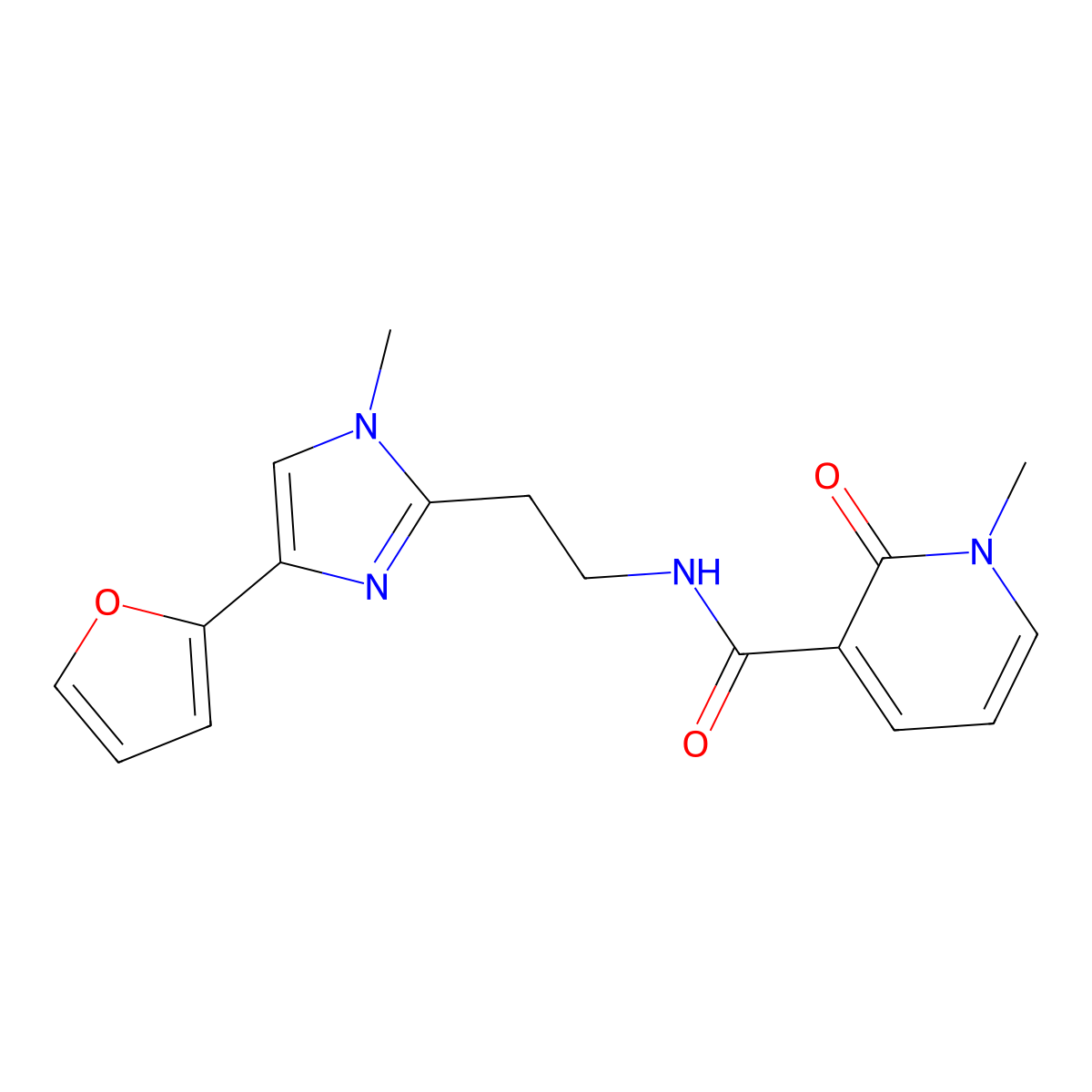 N-{2-[4-(furan-2-yl)-1-methyl-1H-imidazol-2-yl]ethyl}-1-methyl-2-oxo-1,2-dihydropyridine-3-carboxamide molecular structure, CAS 1421489-44-2