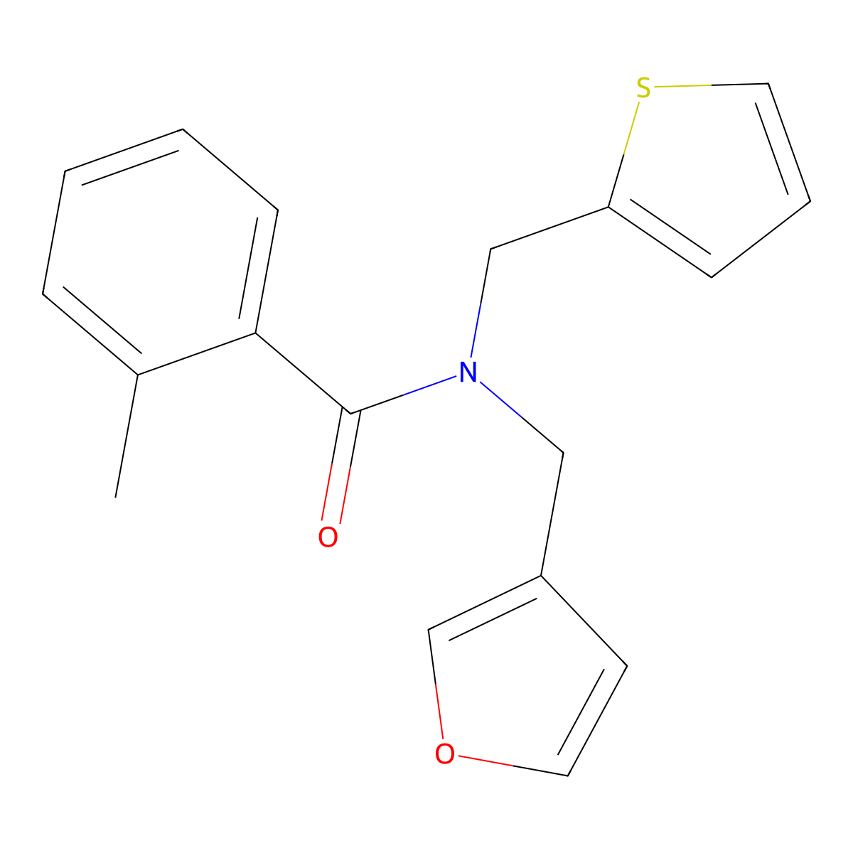 N-(furan-3-ylmethyl)-2-methyl-N-(thiophen-2-ylmethyl)benzamide molecular structure, CAS 1421489-45-3