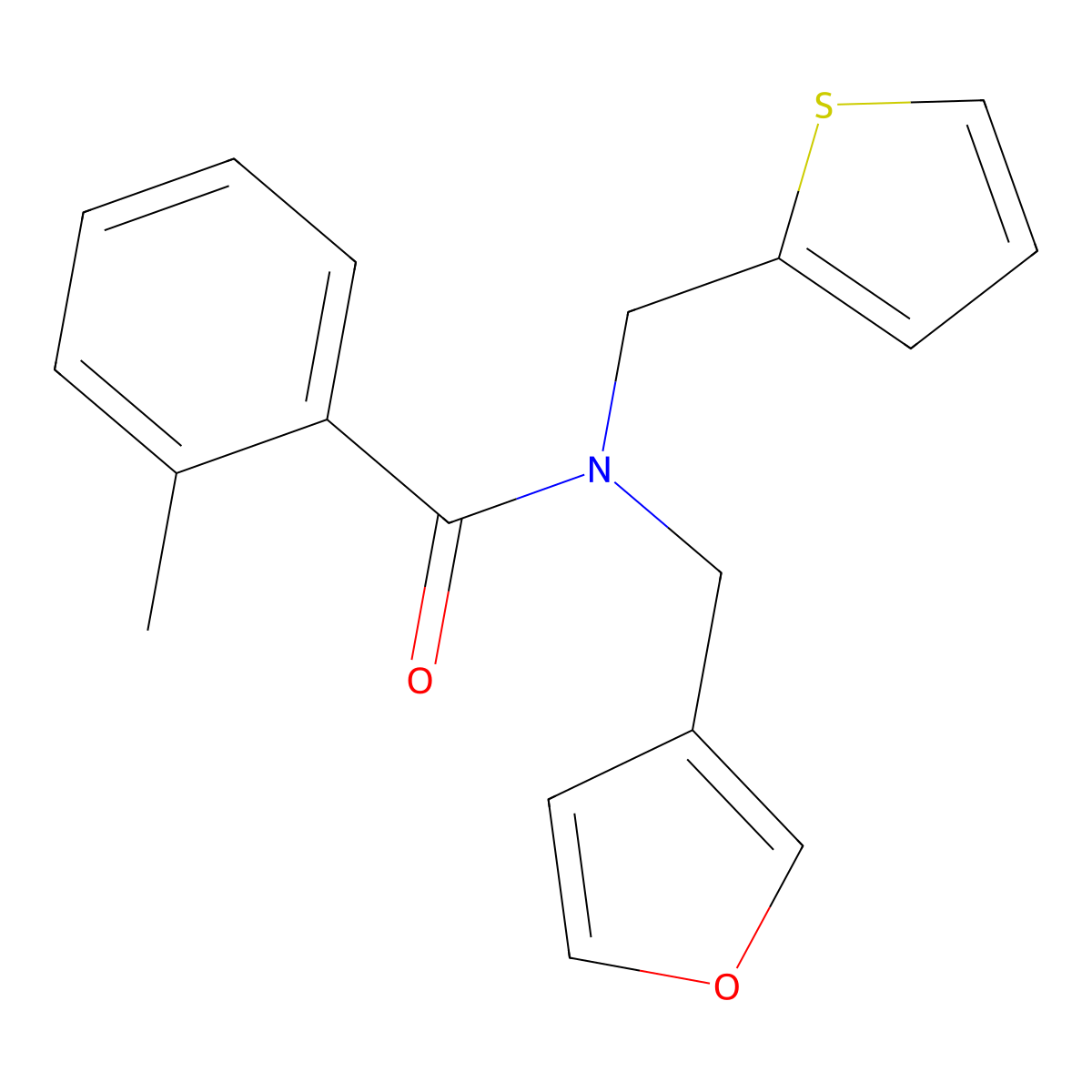 N-(furan-3-ylmethyl)-2-methyl-N-(thiophen-2-ylmethyl)benzamide molecular structure, CAS 1421489-45-3