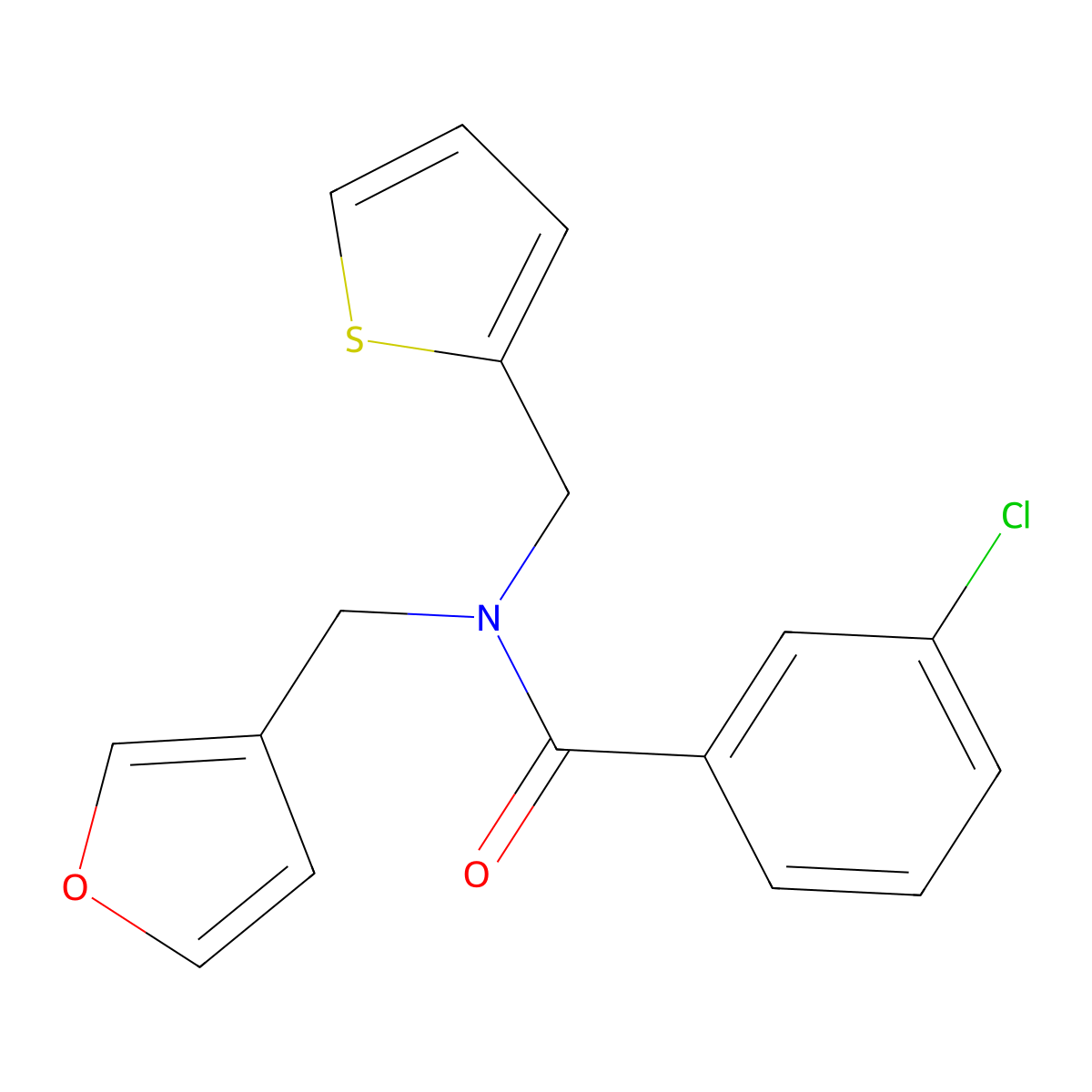 3-chloro-N-(furan-3-ylmethyl)-N-(thiophen-2-ylmethyl)benzamide molecular structure, CAS 1421489-50-0