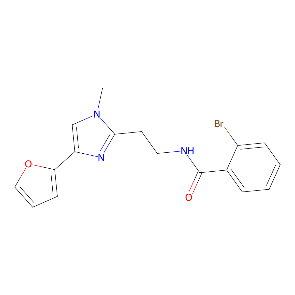 2-bromo-N-(2-(4-(furan-2-yl)-1-methyl-1H-imidazol-2-yl)ethyl)benzamide molecular structure, CAS 1421489-51-1