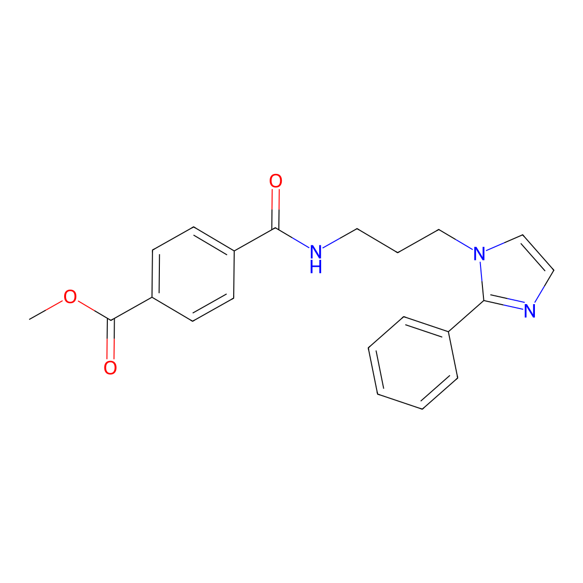 methyl 4-((3-(2-phenyl-1H-imidazol-1-yl)propyl)carbamoyl)benzoate molecular structure, CAS 1421489-56-6
