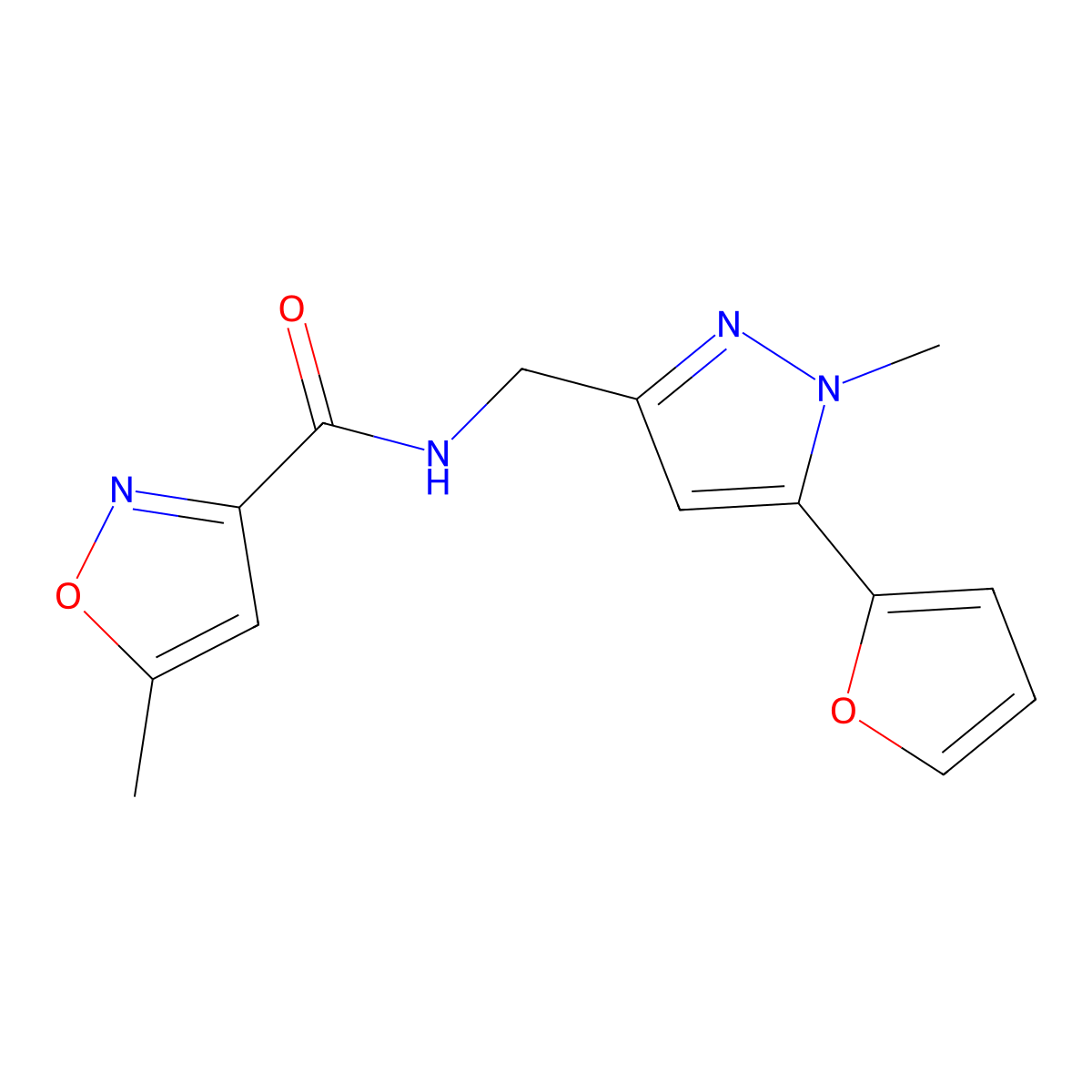 N-((5-(furan-2-yl)-1-methyl-1H-pyrazol-3-yl)methyl)-5-methylisoxazole-3-carboxamide molecular structure, CAS 1421489-67-9