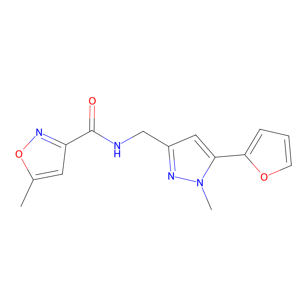 N-((5-(furan-2-yl)-1-methyl-1H-pyrazol-3-yl)methyl)-5-methylisoxazole-3-carboxamide molecular structure, CAS 1421489-67-9