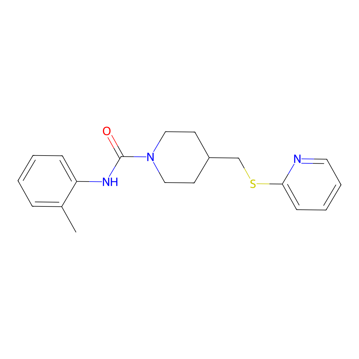 4-((pyridin-2-ylthio)methyl)-N-(o-tolyl)piperidine-1-carboxamide molecular structure, CAS 1421489-68-0
