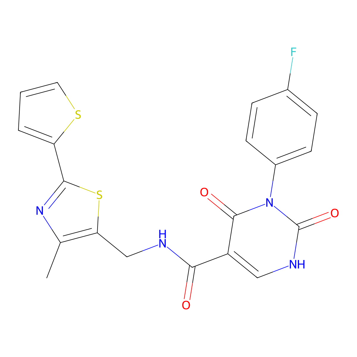 3-(4-fluorophenyl)-N-((4-methyl-2-(thiophen-2-yl)thiazol-5-yl)methyl)-2,4-dioxo-1,2,3,4-tetrahydropyrimidine-5-carboxamide molecular structure, CAS 1421489-79-3