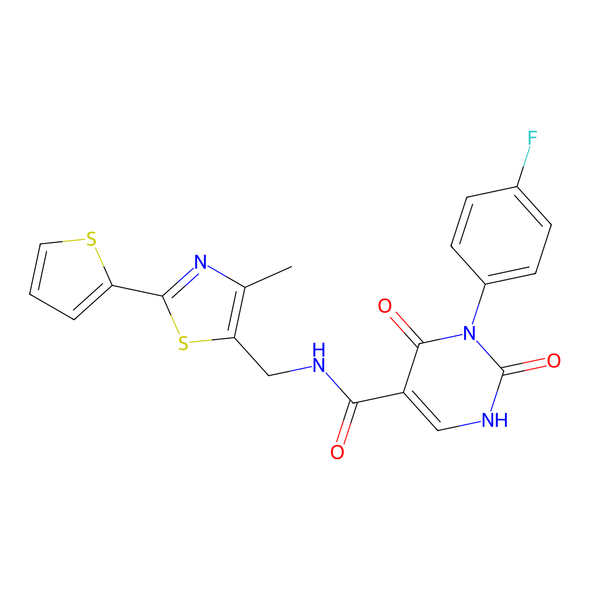 3-(4-fluorophenyl)-N-((4-methyl-2-(thiophen-2-yl)thiazol-5-yl)methyl)-2,4-dioxo-1,2,3,4-tetrahydropyrimidine-5-carboxamide molecular structure, CAS 1421489-79-3