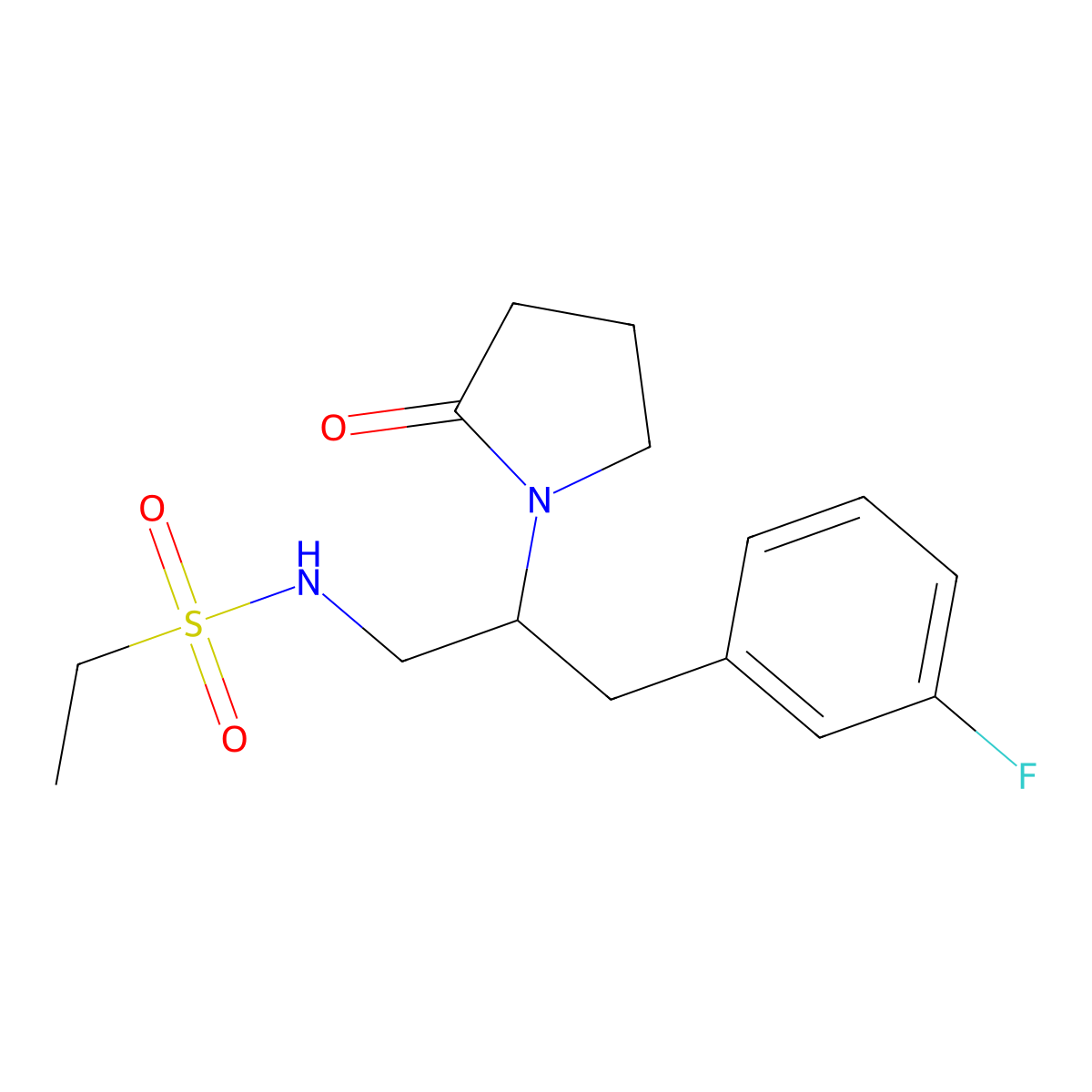 N-(3-(3-fluorophenyl)-2-(2-oxopyrrolidin-1-yl)propyl)ethanesulfonamide molecular structure, CAS 1421489-83-9