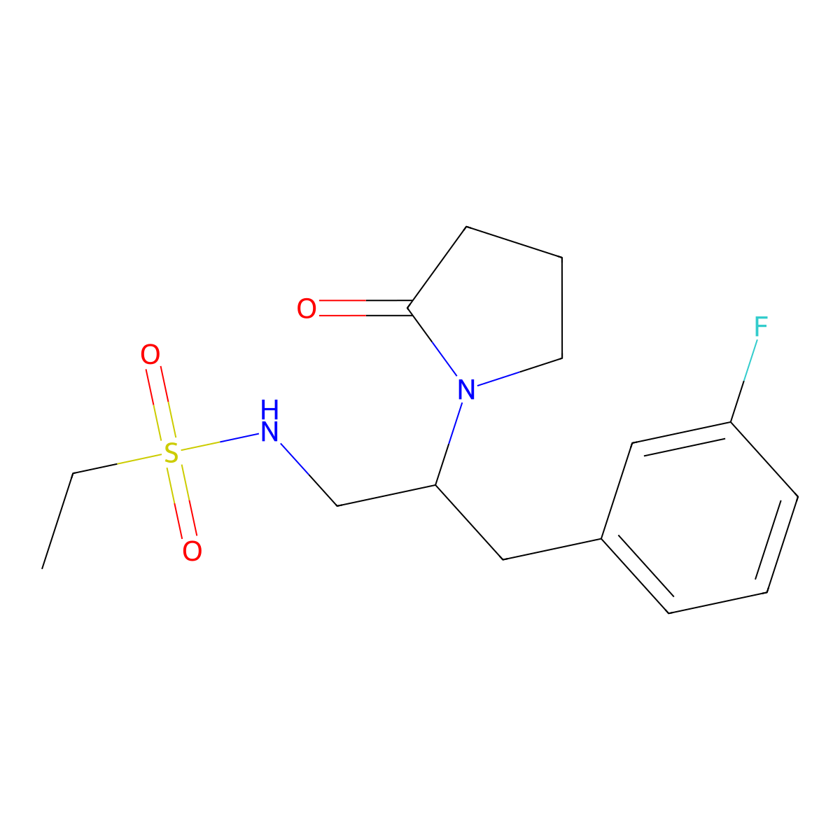 N-(3-(3-fluorophenyl)-2-(2-oxopyrrolidin-1-yl)propyl)ethanesulfonamide molecular structure, CAS 1421489-83-9