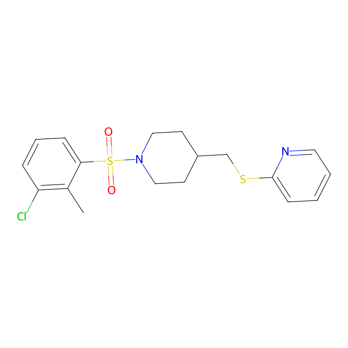 2-(((1-((3-Chloro-2-methylphenyl)sulfonyl)piperidin-4-yl)methyl)thio)pyridine molecular structure, CAS 1421489-85-1