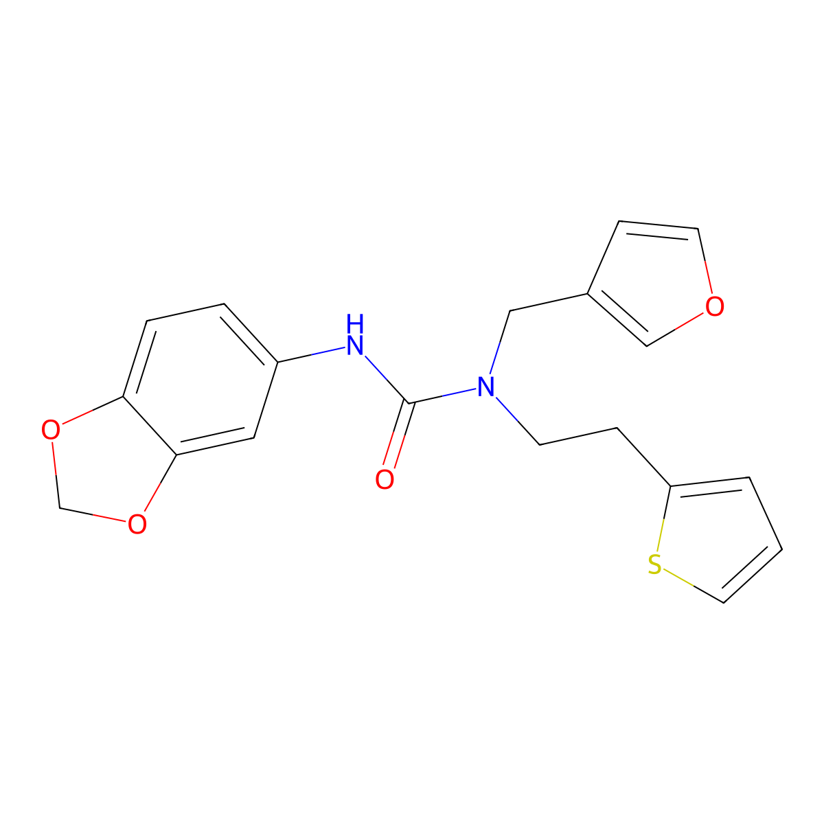 3-(Benzo[d][1,3]dioxol-5-yl)-1-(furan-3-ylmethyl)-1-(2-(thiophen-2-yl)ethyl)urea molecular structure, CAS 1421489-86-2