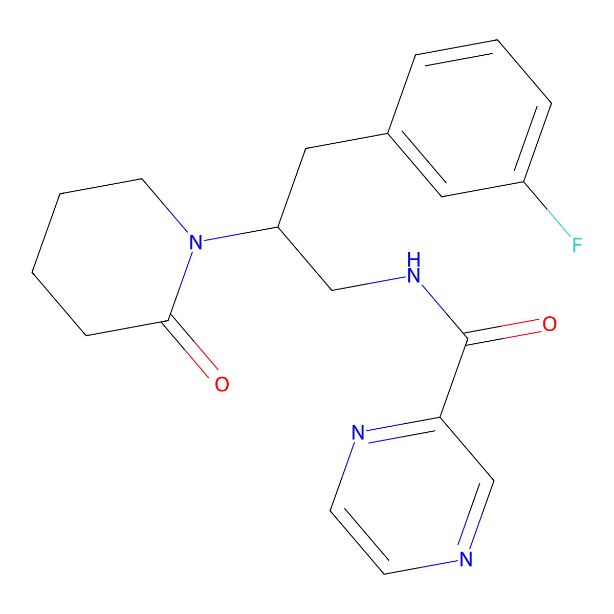 N-[3-(3-Fluorophenyl)-2-(2-oxopiperidin-1-YL)propyl]pyrazine-2-carboxamide molecular structure, CAS 1421489-89-5
