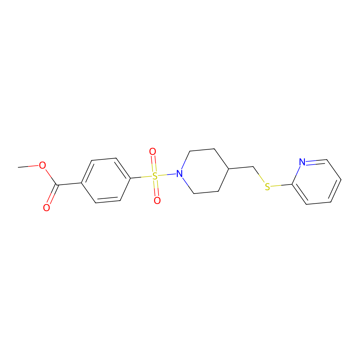 Methyl 4-((4-((pyridin-2-ylthio)methyl)piperidin-1-yl)sulfonyl)benzoate molecular structure, CAS 1421489-93-1