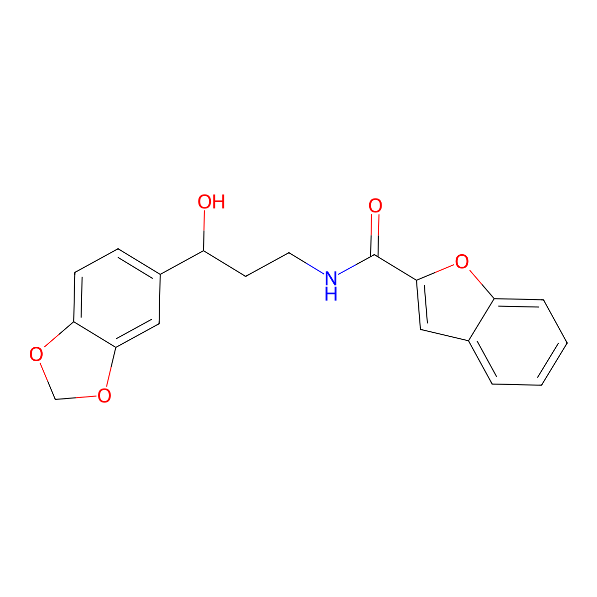 N-(3-(benzo[d][1,3]dioxol-5-yl)-3-hydroxypropyl)benzofuran-2-carboxamide molecular structure, CAS 1421490-07-4