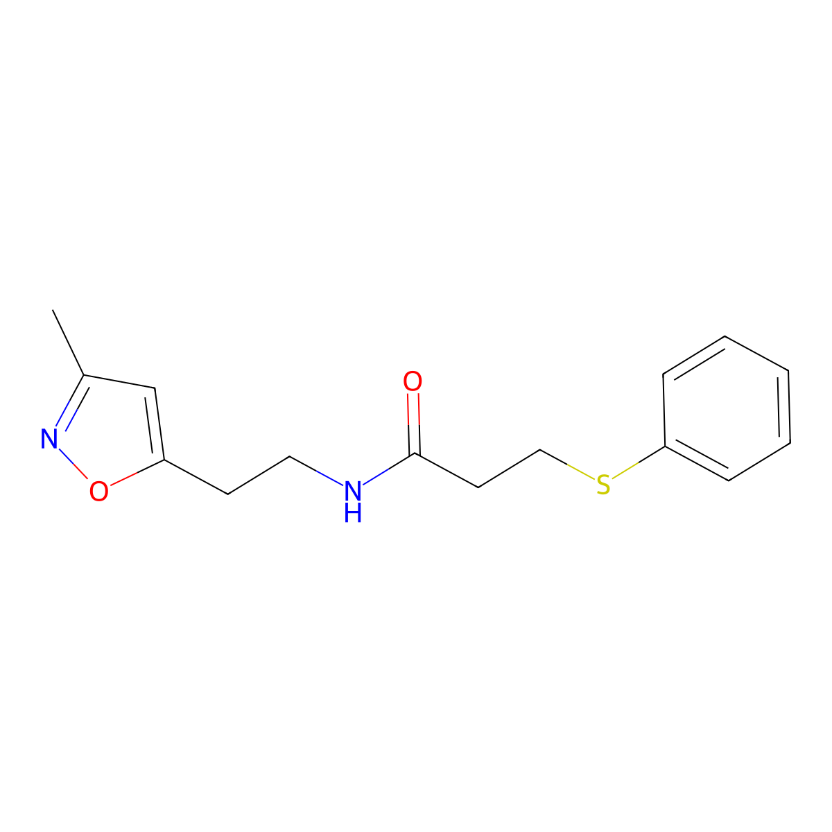 N-(2-(3-methylisoxazol-5-yl)ethyl)-3-(phenylthio)propanamide molecular structure, CAS 1421490-19-8