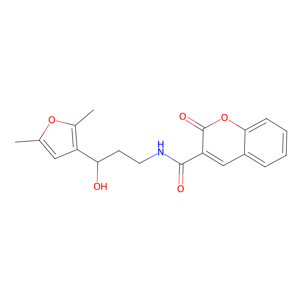 N-(3-(2,5-dimethylfuran-3-yl)-3-hydroxypropyl)-2-oxo-2H-chromene-3-carboxamide molecular structure, CAS 1421490-22-3