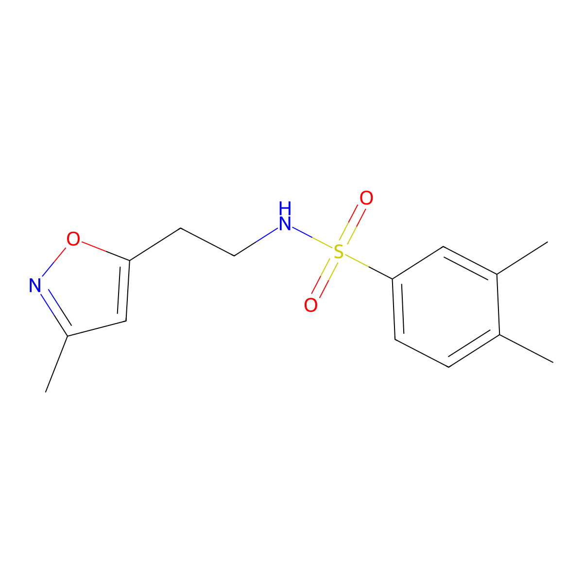 3,4-dimethyl-N-(2-(3-methylisoxazol-5-yl)ethyl)benzenesulfonamide molecular structure, CAS 1421490-26-7