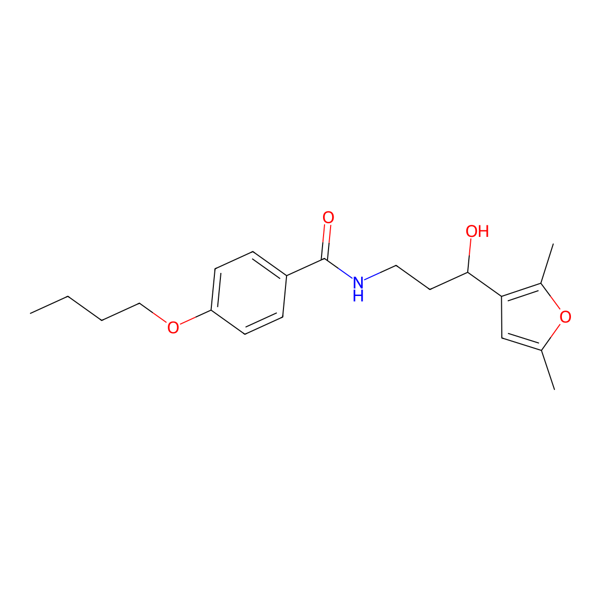 4-Butoxy-N-[3-(2,5-dimethylfuran-3-YL)-3-hydroxypropyl]benzamide molecular structure, CAS 1421490-27-8