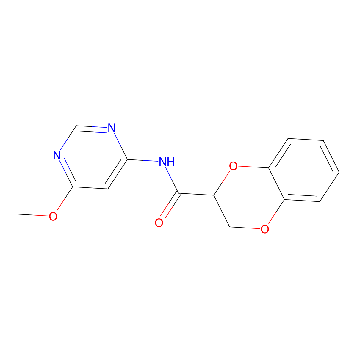 N-(6-methoxypyrimidin-4-yl)-2,3-dihydrobenzo[b][1,4]dioxine-2-carboxamide molecular structure, CAS 1421490-35-8