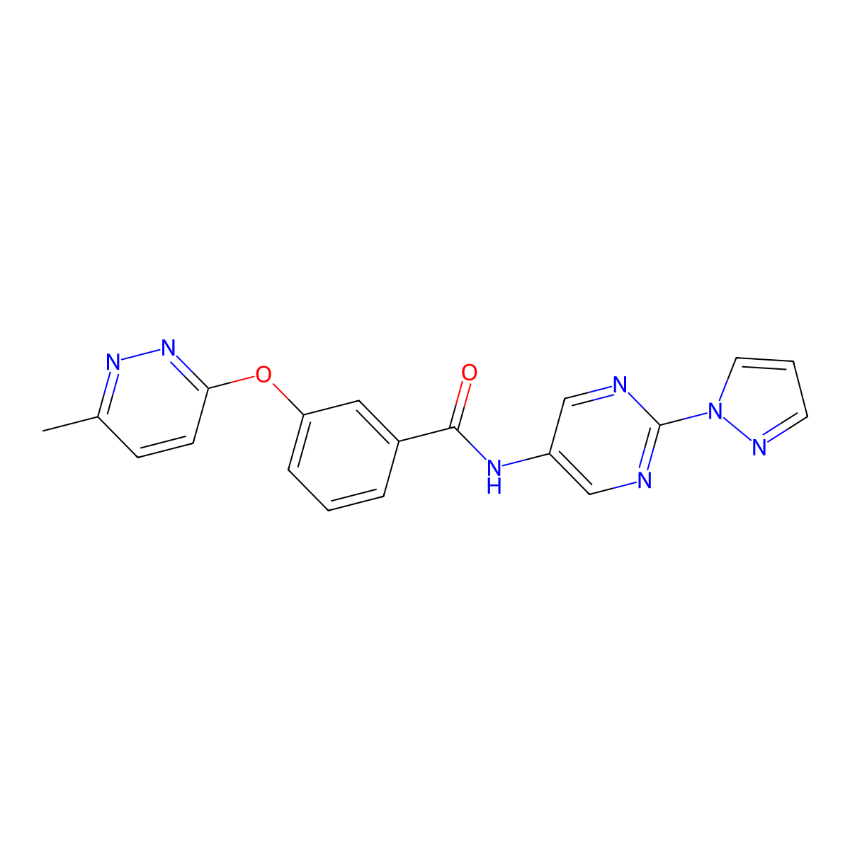N-(2-(1H-pyrazol-1-yl)pyrimidin-5-yl)-3-((6-methylpyridazin-3-yl)oxy)benzamide molecular structure, CAS 1421490-44-9