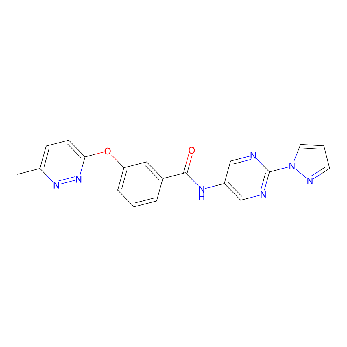 N-(2-(1H-pyrazol-1-yl)pyrimidin-5-yl)-3-((6-methylpyridazin-3-yl)oxy)benzamide molecular structure, CAS 1421490-44-9