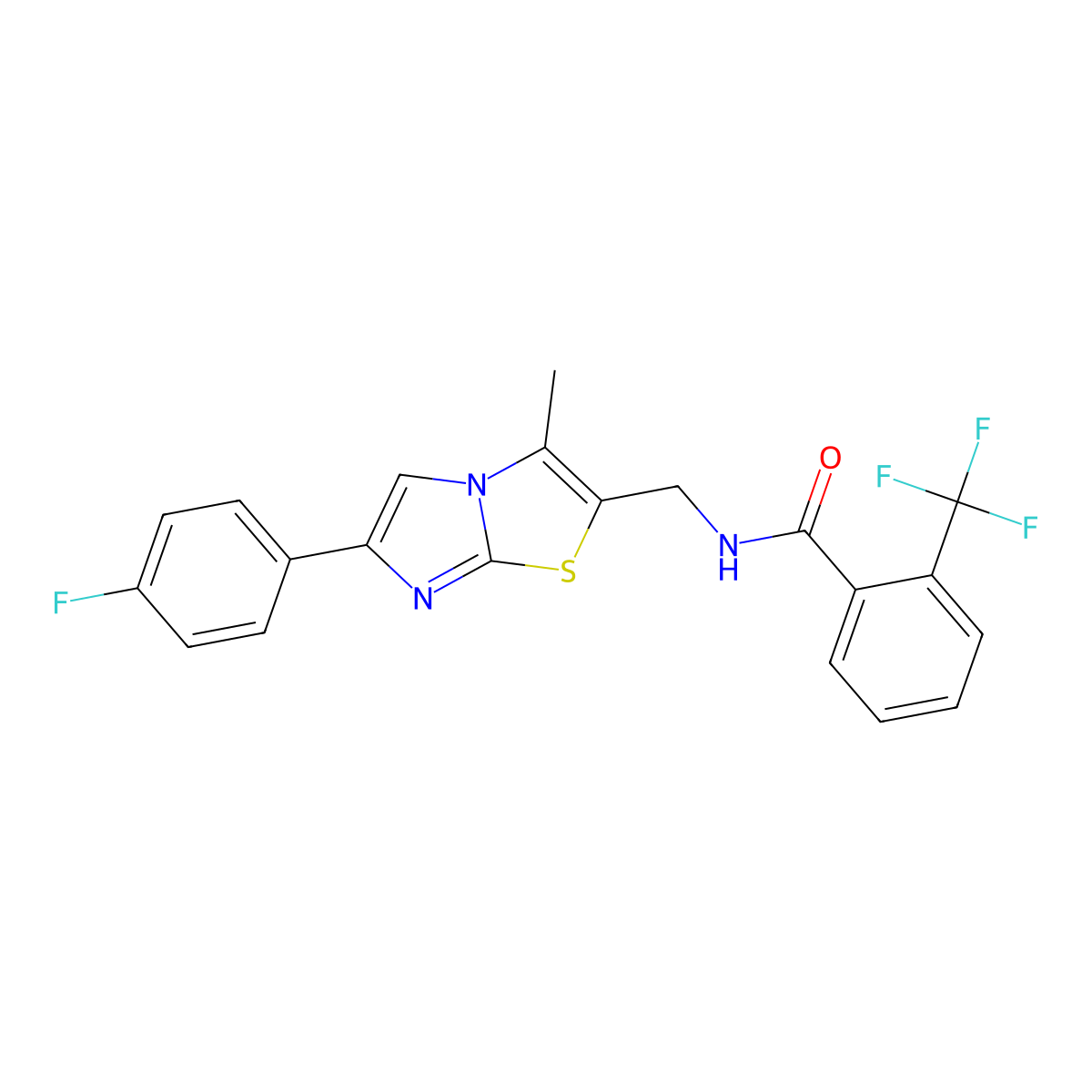 N-((6-(4-fluorophenyl)-3-methylimidazo[2,1-b]thiazol-2-yl)methyl)-2-(trifluoromethyl)benzamide molecular structure, CAS 1421490-47-2