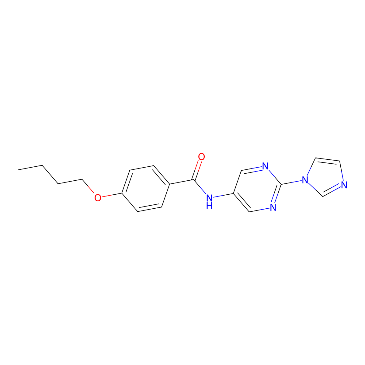 N-(2-(1H-imidazol-1-yl)pyrimidin-5-yl)-4-butoxybenzamide molecular structure, CAS 1421490-51-8