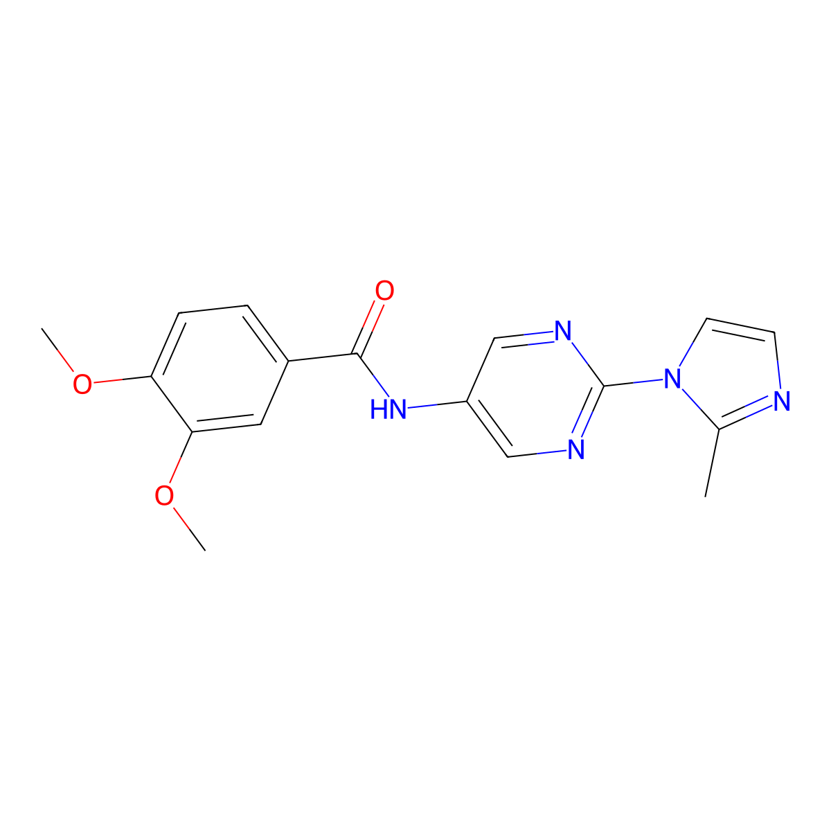 3,4-dimethoxy-N-(2-(2-methyl-1H-imidazol-1-yl)pyrimidin-5-yl)benzamide molecular structure, CAS 1421490-59-6
