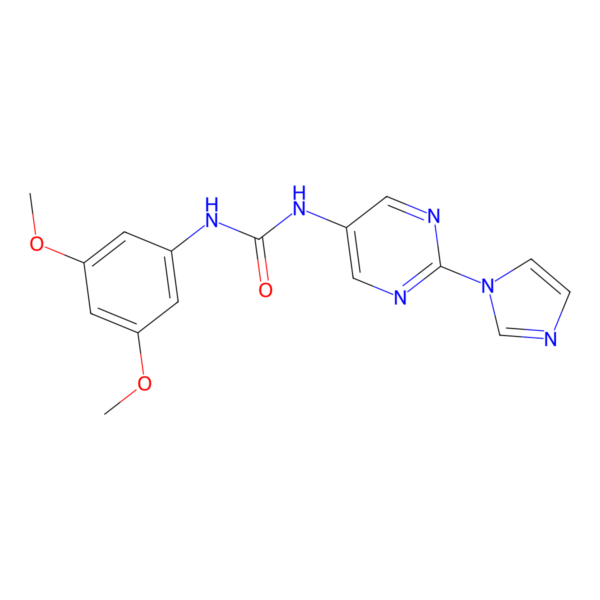 1-(2-(1H-imidazol-1-yl)pyrimidin-5-yl)-3-(3,5-dimethoxyphenyl)urea molecular structure, CAS 1421490-64-3