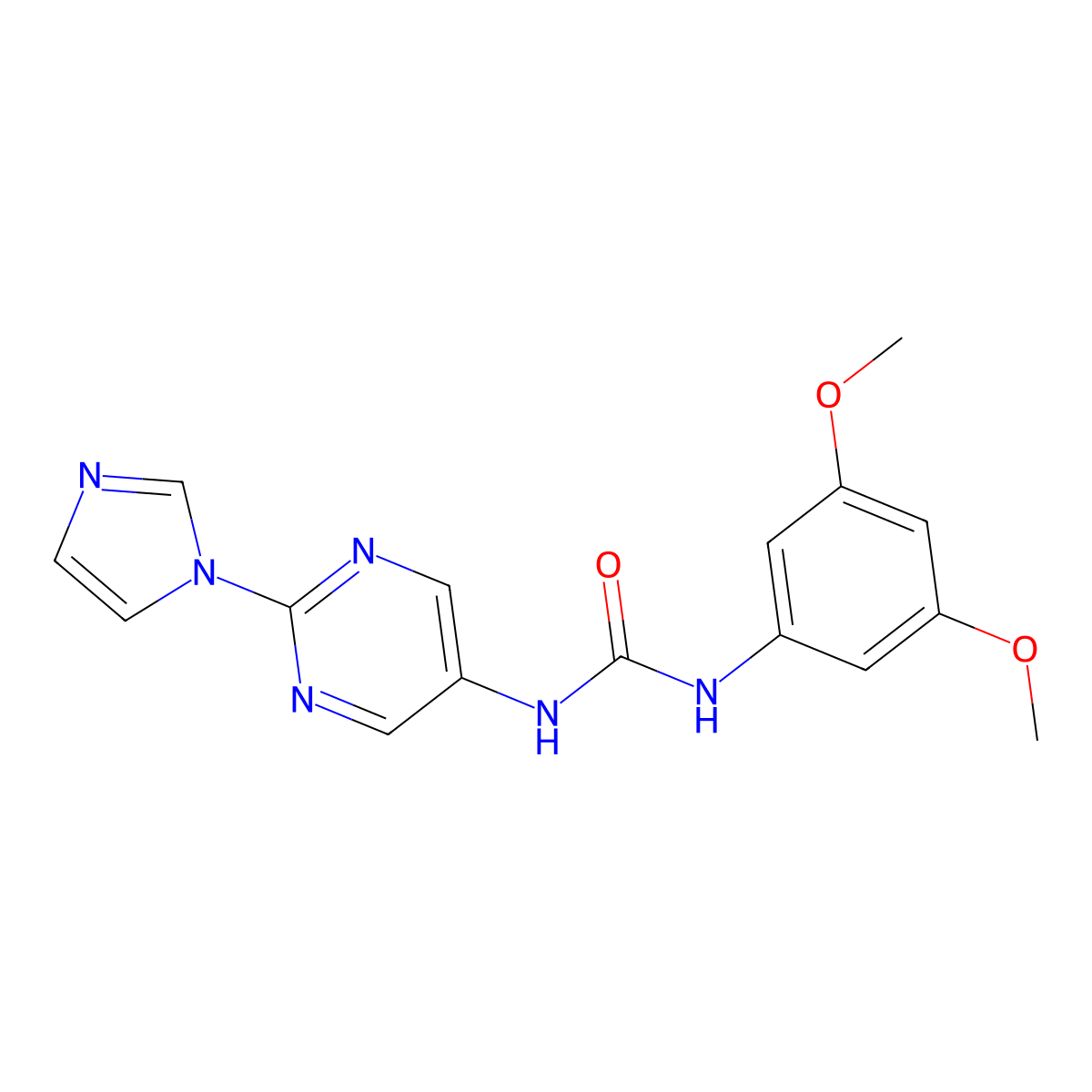 1-(2-(1H-imidazol-1-yl)pyrimidin-5-yl)-3-(3,5-dimethoxyphenyl)urea molecular structure, CAS 1421490-64-3