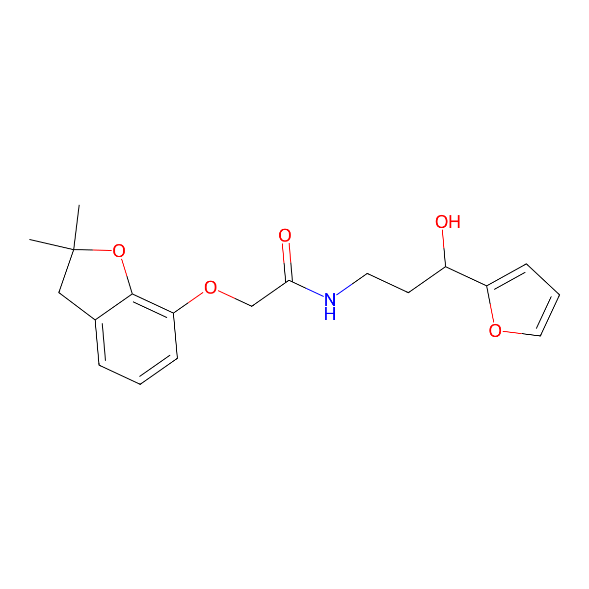 2-((2,2-dimethyl-2,3-dihydrobenzofuran-7-yl)oxy)-N-(3-(furan-2-yl)-3-hydroxypropyl)acetamide molecular structure, CAS 1421490-74-5