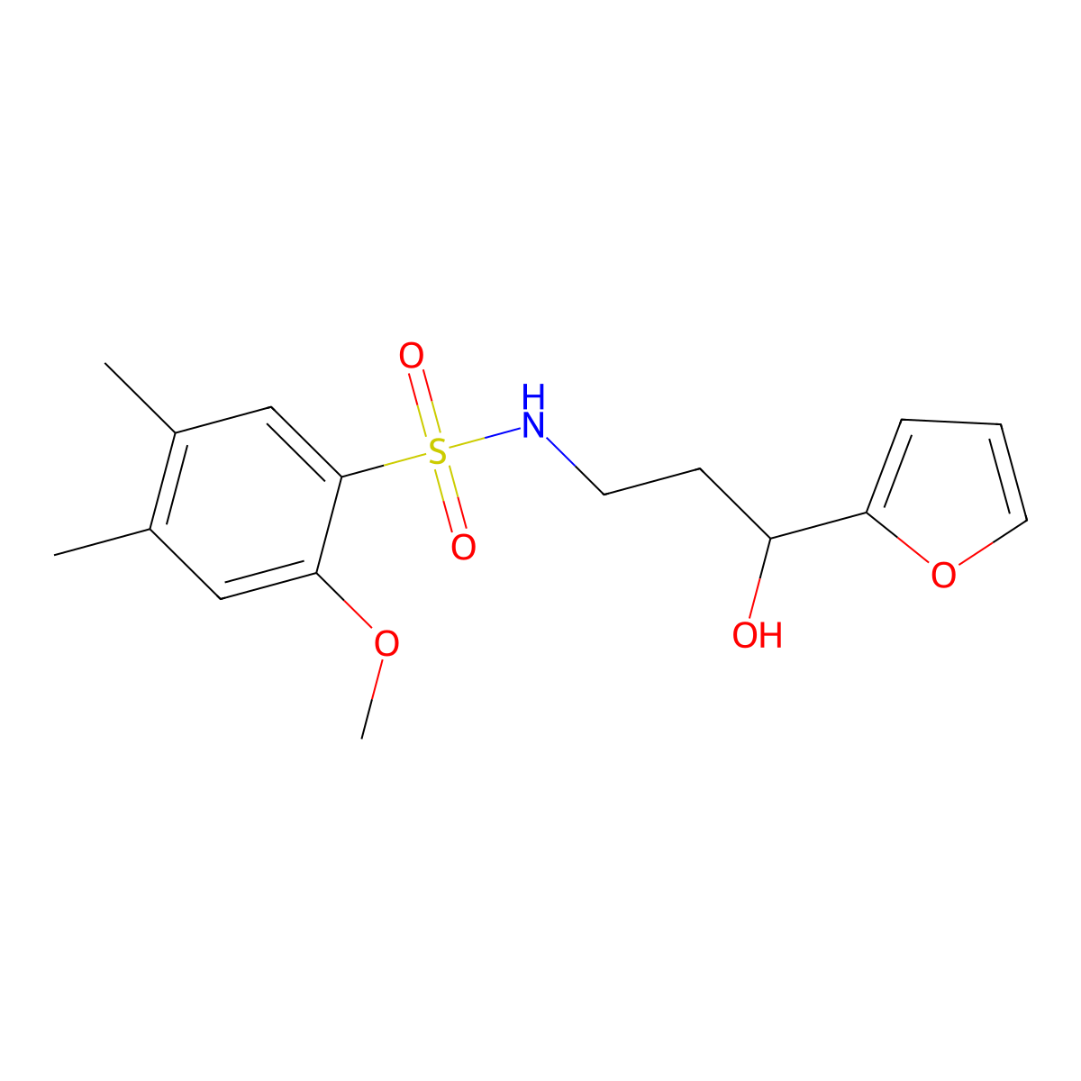 N-(3-(furan-2-yl)-3-hydroxypropyl)-2-methoxy-4,5-dimethylbenzenesulfonamide molecular structure, CAS 1421490-79-0