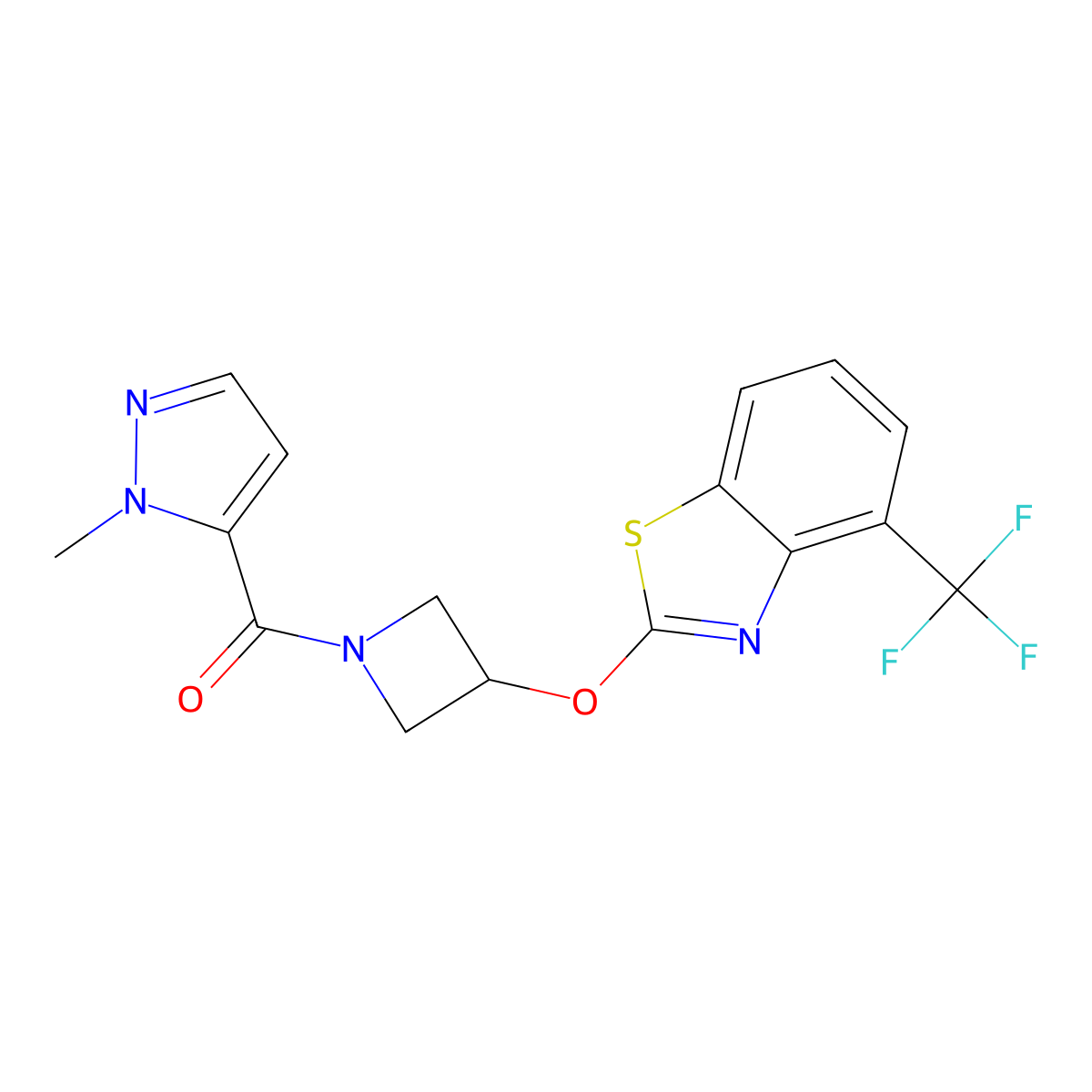 (1-methyl-1H-pyrazol-5-yl)(3-((4-(trifluoromethyl)benzo[d]thiazol-2-yl)oxy)azetidin-1-yl)methanone molecular structure, CAS 1421490-83-6