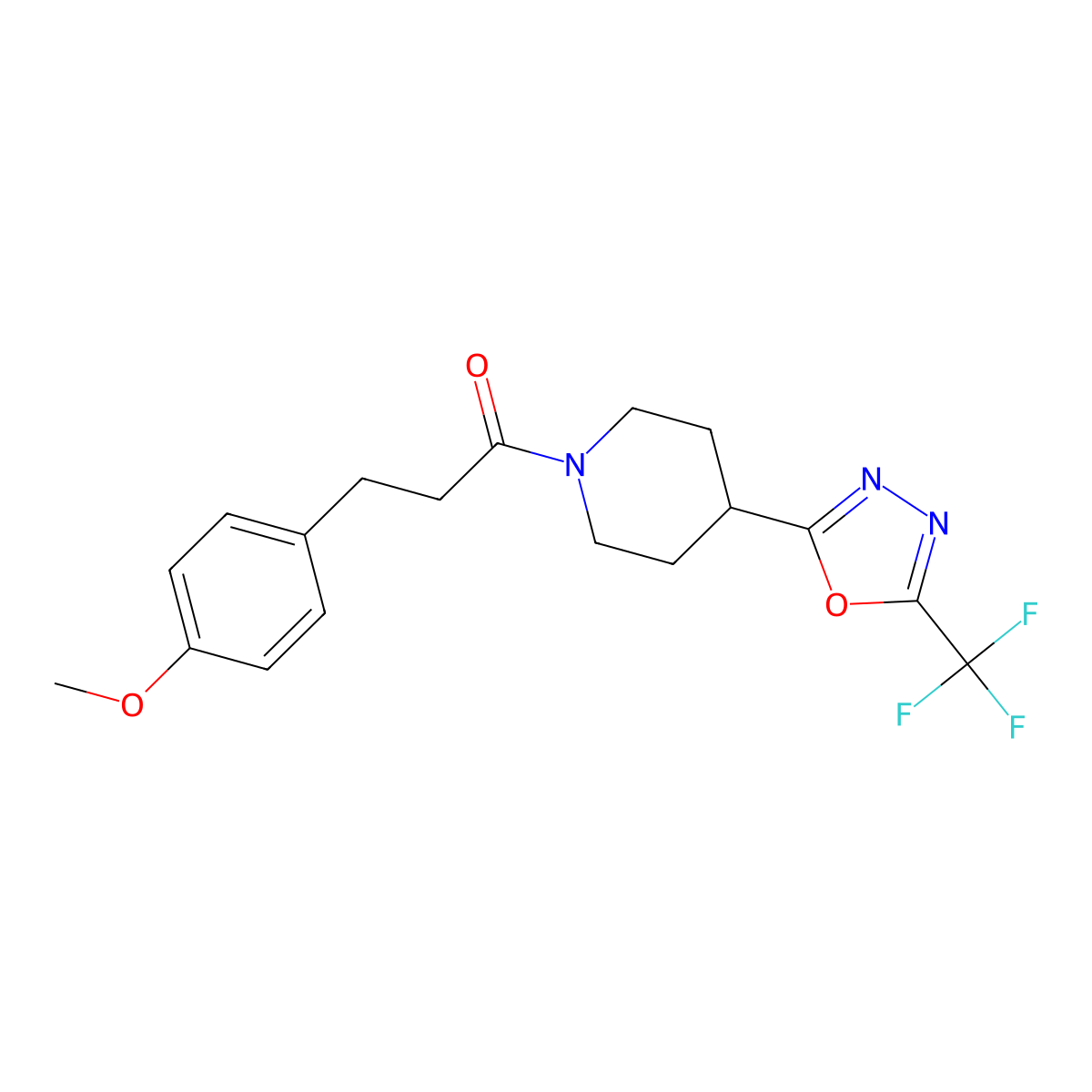 3-(4-Methoxyphenyl)-1-{4-[5-(trifluoromethyl)-1,3,4-oxadiazol-2-YL]piperidin-1-YL}propan-1-one molecular structure, CAS 1421490-84-7